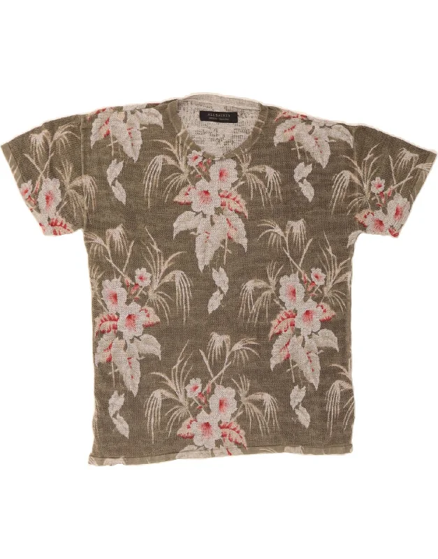 ALL SAINTS Womens Graphic T-Shirt Top UK 14 Medium Grey Floral Cotton-- Casual Formal Business
