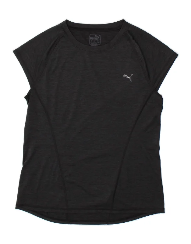 PUMA Womens T-Shirt Top UK 12 Medium Black Polyester -- Basic T-Shirt Crew Neck Short Sleeve