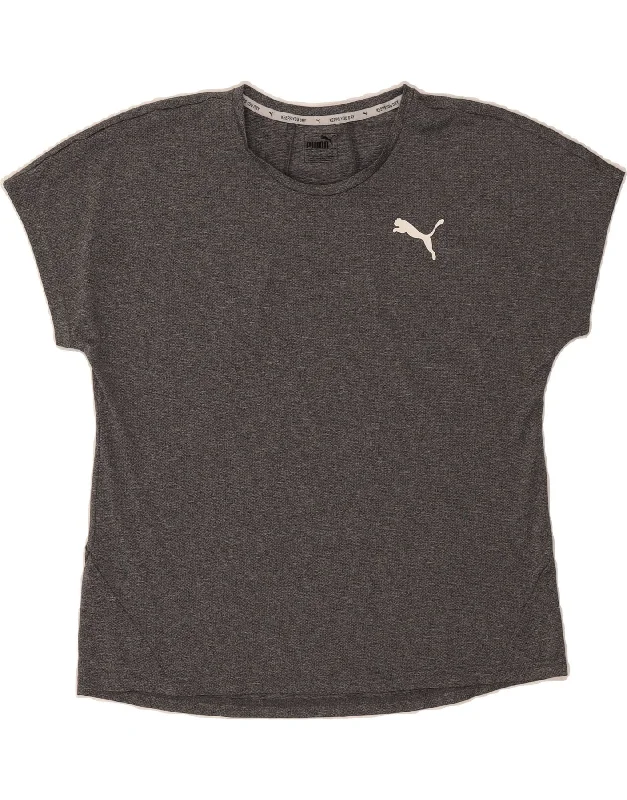 PUMA Womens T-Shirt Top UK 16 Large  Grey Flecked-- Asymmetrical Pockets Print
