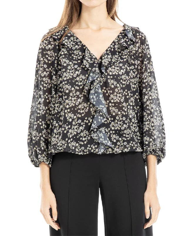 Max Studio Ruffle Front Bubble Hem Blouse Chic Off-Shoulder Blouse