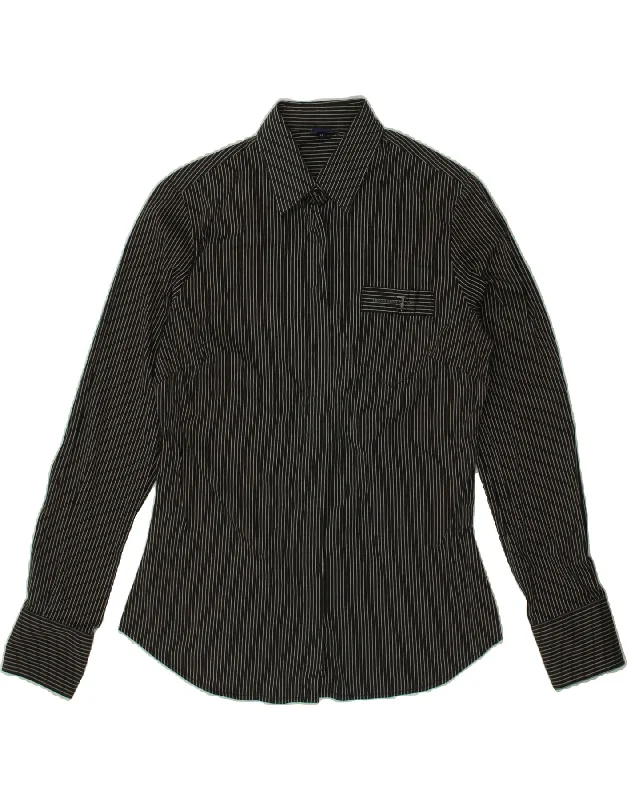 TRUSSARDI JEANS Womens Shirt UK 18 XL Black Pinstripe-- Anti-Shrink Durable Soft
