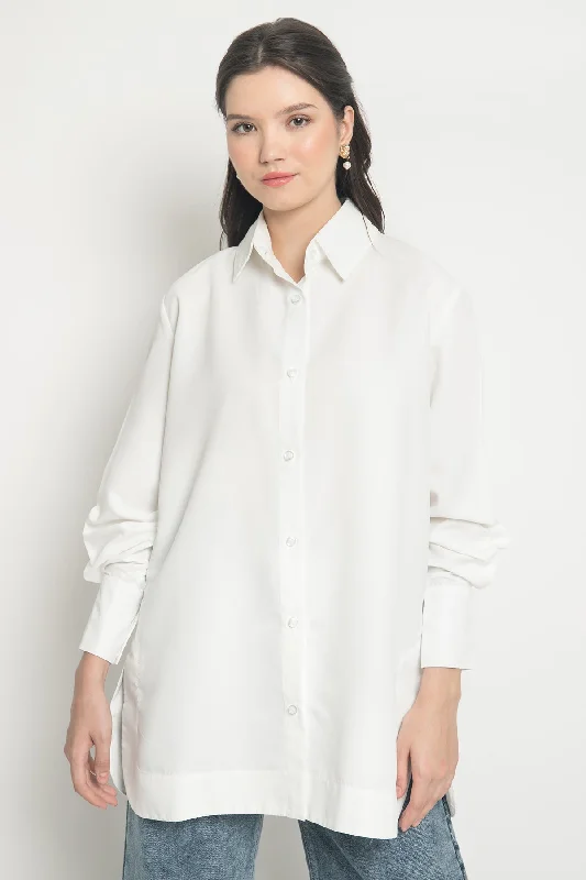 Brooke Shirt in White-- Real Fur Shearling Chenille