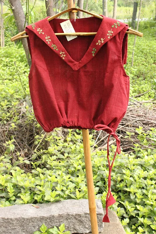 Organic Cotton Sailor Collar blouse Red Off-Shoulder Wrap Blouse