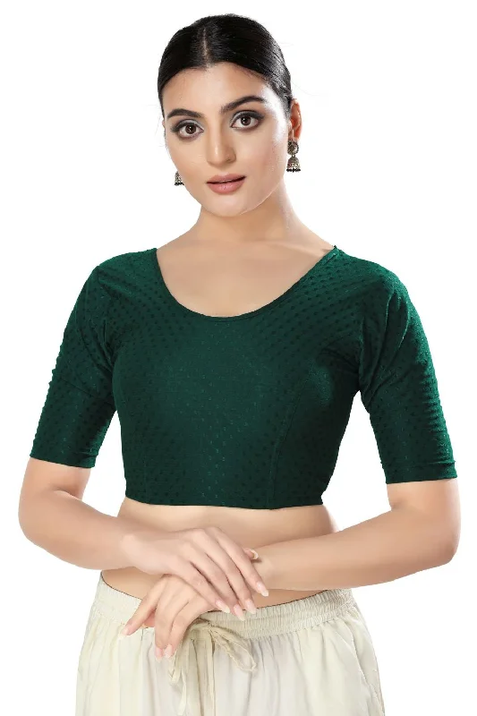 Green Cotton Solid Short Sleeves Blouse Office-Ready Blouse