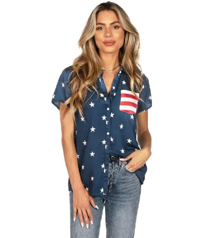 Women's Classic Flag Button Down Shirt-- Polka Dot Checkered Tartan