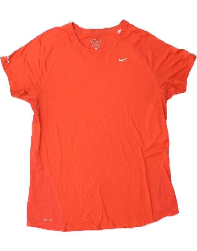 NIKE Womens Dri Fit T-Shirt Top UK 18 XL Orange Polyester-- Houndstooth Herringbone Solid