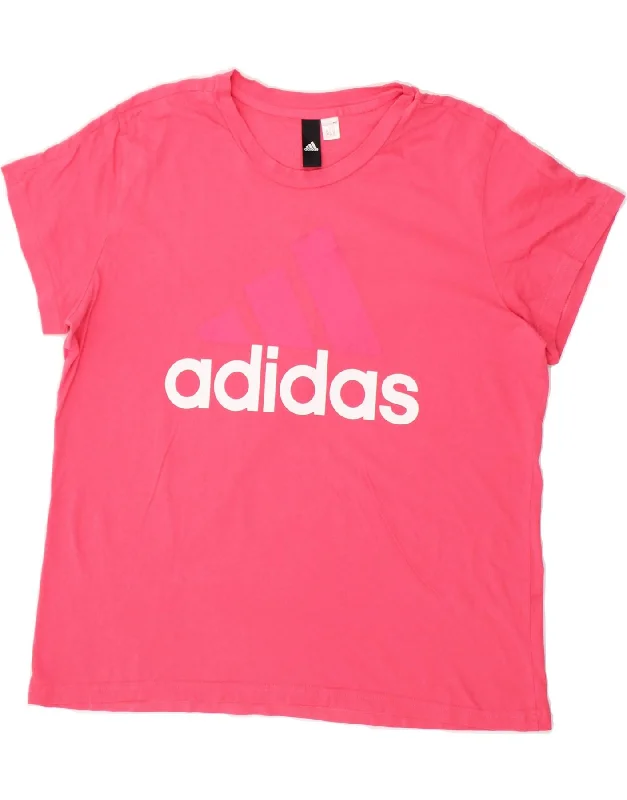 ADIDAS Womens Graphic T-Shirt Top UK 18 XL Pink-- Collared Crew Neck Turtle Neck