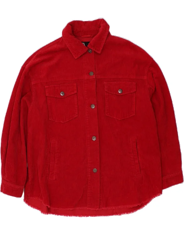 ZARA Womens Corduroy Shirt UK 10 Small Red Cotton-- Mesh Canvas Denim
