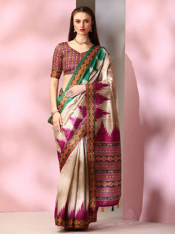 Saree Mall Women's Blend Beige Printed Designer Saree With Blouse Piece-SOFIA1004 Balloon Sleeve Blouse Saree Mall Women's Blend Beige Printed Designer Saree With Blouse Piece-SOFIA1004 Balloon Sleeve Blouse