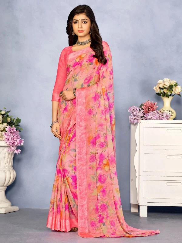 Saree Mall Women's Chiffon Pink Printed Designer Saree With Blouse Piece-CHERY27802B Feminine Satin Blouse Saree Mall Women's Chiffon Pink Printed Designer Saree With Blouse Piece-CHERY27802B Feminine Satin Blouse