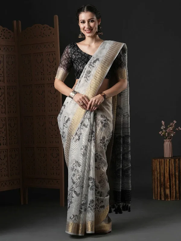 Saree Mall Women's Organza Grey Printed Designer Saree With Blouse Piece-SALILA104 Vintage Polka Blouse Saree Mall Women's Organza Grey Printed Designer Saree With Blouse Piece-SALILA104 Vintage Polka Blouse