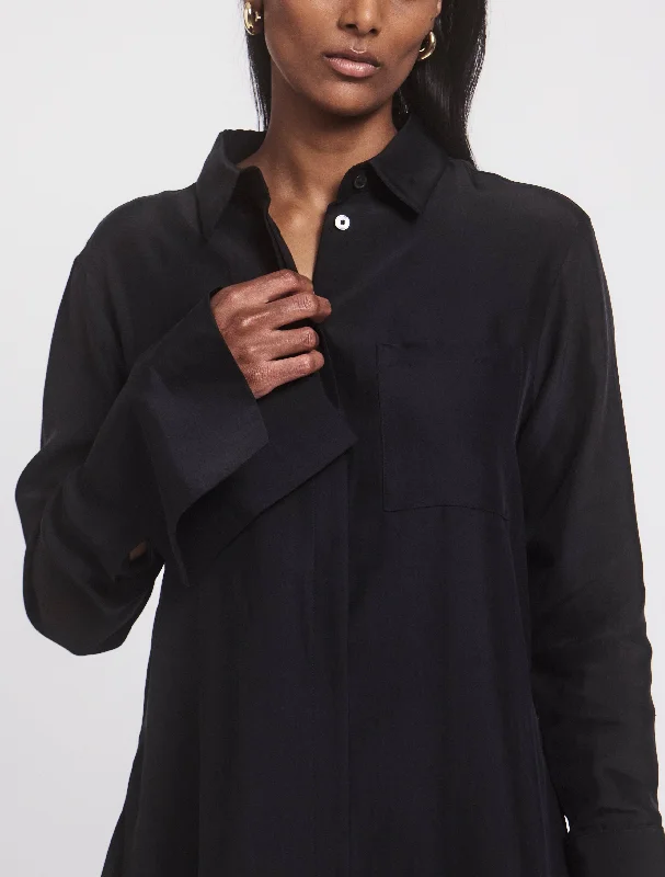 Signature Luxe Shirt In Black-- Iron Safe Non-Iron Wrinkle Free