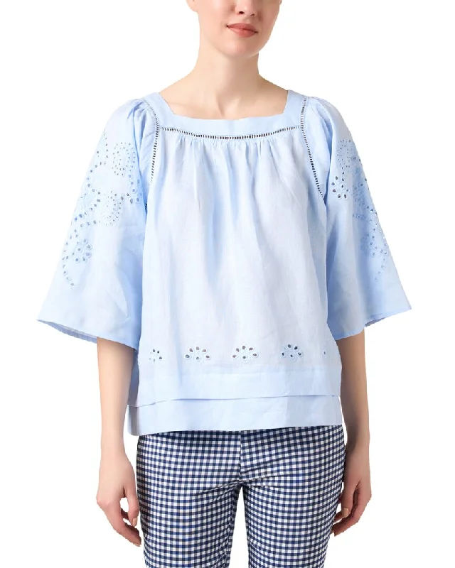 Elliott Lauren Double Trouble Linen Blouse Collared Satin Blouse