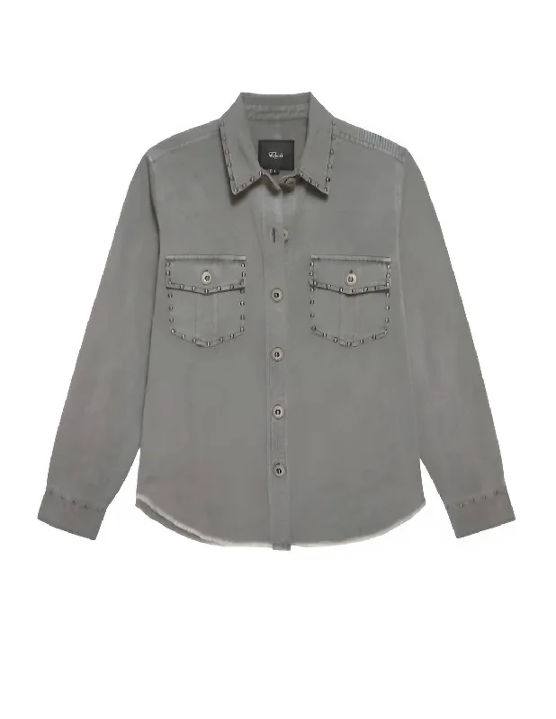 Loren Blouse In Charcoal Casual Stripe Blouse
