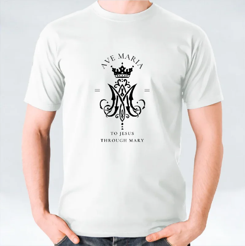 Ave Maria Unisex T-shirt - White/Black/Maroon-- Spandex Blend Rayon Blend Denim Blend
