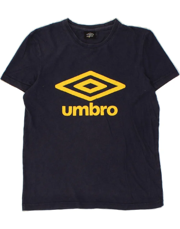 UMBRO Womens Graphic T-Shirt Top UK 10 Small Navy Blue Cotton-- Welt Pockets Slit Pockets Flap Pockets
