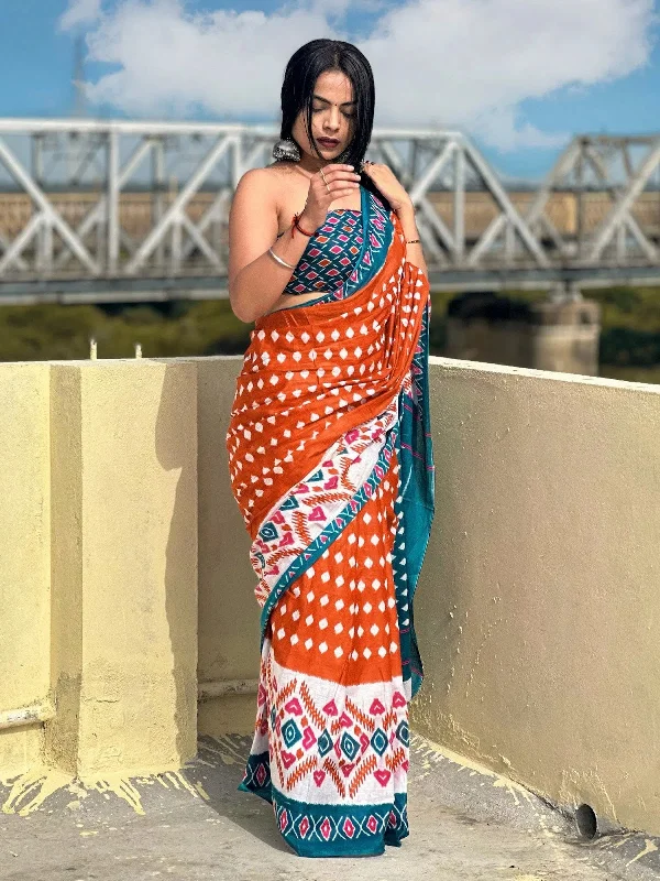 Saree Mall Women's Cotton Rust Printed Designer Saree With Blouse Piece-MINAXI1312 Modern Work Blouse Saree Mall Women's Cotton Rust Printed Designer Saree With Blouse Piece-MINAXI1312 Modern Work Blouse