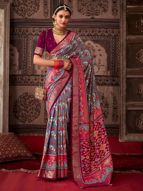 Saree Mall Women's Tussar  Grey Printed Designer Saree With Blouse Piece-AKSHRA1009 Smart Business Blouse