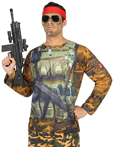 ATOSA 29767 Costume T-Shirt Military Man M-L Green-Carnival, Grobe-- Houndstooth Herringbone Solid