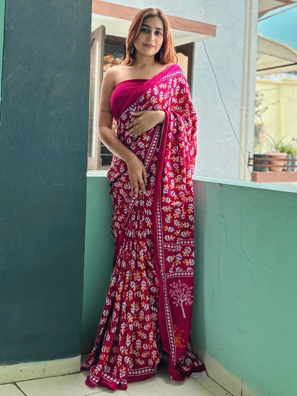 Saree Mall Women's Cotton Pink Printed Designer Saree With Blouse Piece-MINAXI1505 Business Casual Blouse Saree Mall Women's Cotton Pink Printed Designer Saree With Blouse Piece-MINAXI1505 Business Casual Blouse