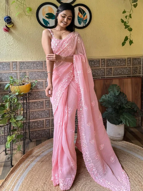 Saree Mall Women's Georgette Pink Embellished Designer Saree With Blouse Piece-KESARI2804 Peter Pan Collar Blouse Saree Mall Women's Georgette Pink Embellished Designer Saree With Blouse Piece-KESARI2804 Peter Pan Collar Blouse