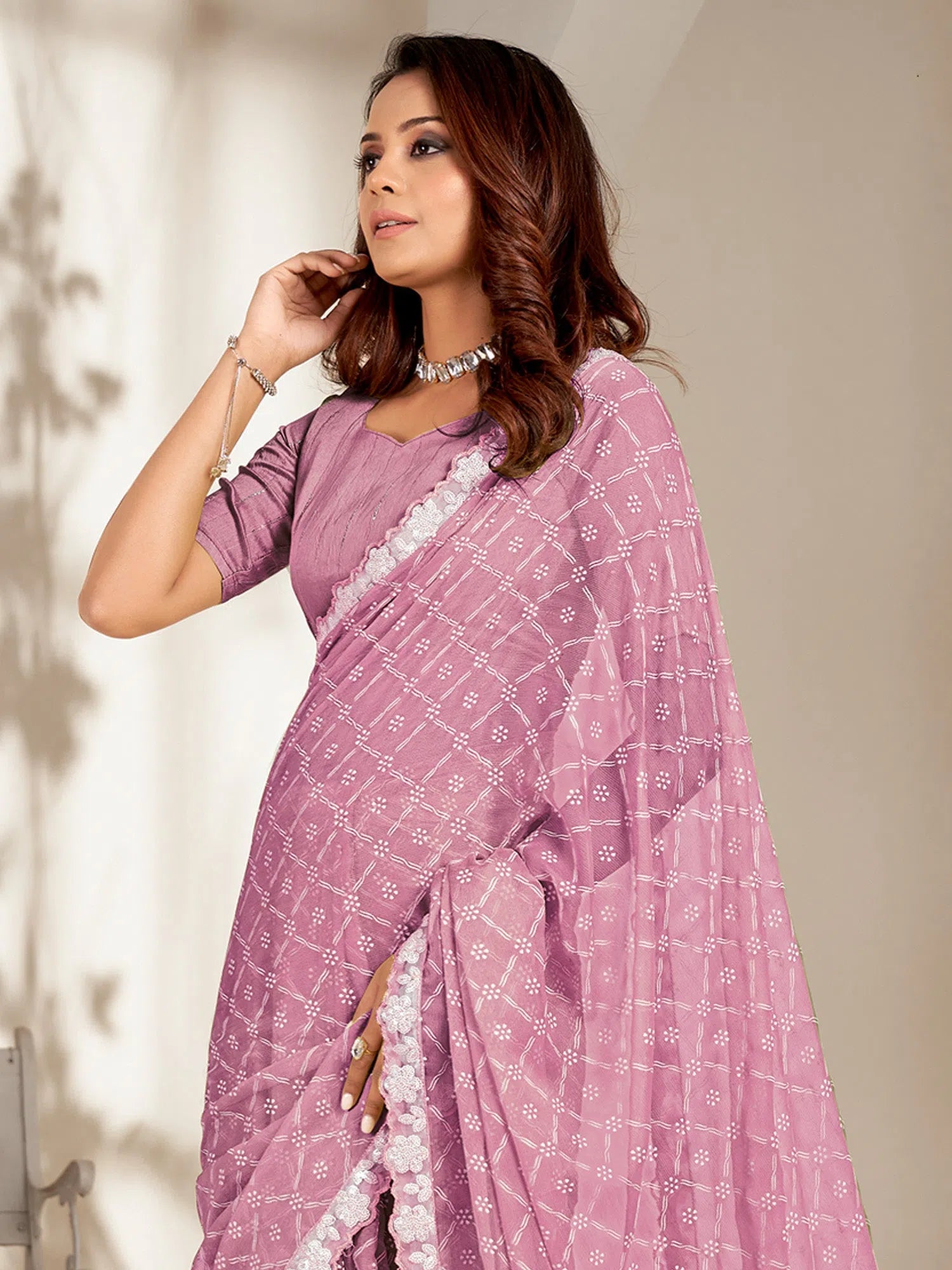 Saree Mall Women's Chiffon Lavendar Embellished Designer Saree With Blouse Piece-KIRTI1009 Stretchy Fitted Blouse Saree Mall Women's Chiffon Lavendar Embellished Designer Saree With Blouse Piece-KIRTI1009 Stretchy Fitted Blouse