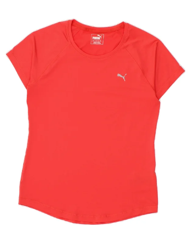 PUMA Womens T-Shirt Top UK 12 Medium Red Polyester-- Wool Fabric Cashmere Fabric Tweed Fabric