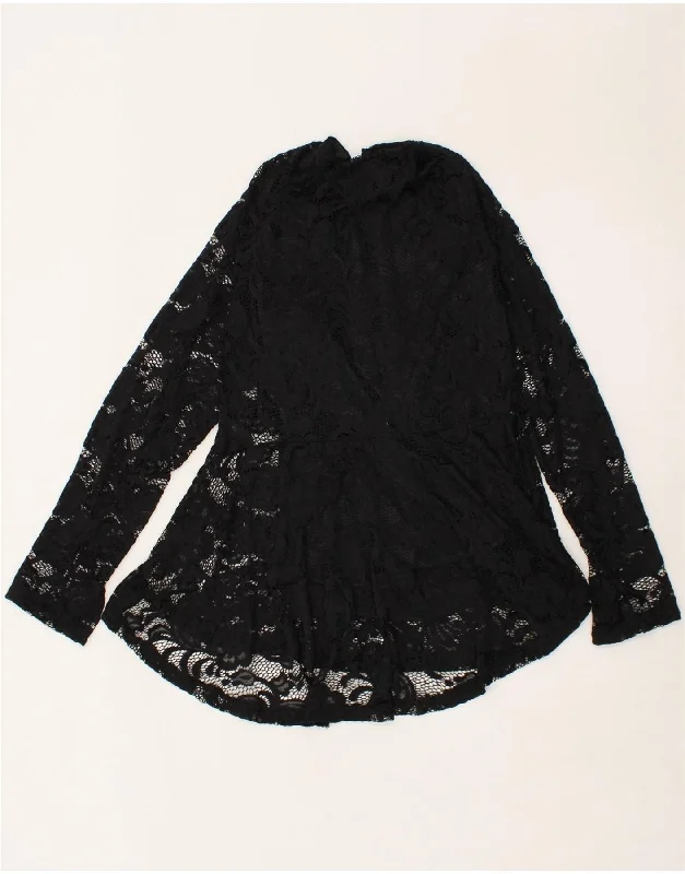 QUIZ Womens Long Sleeve Blouse Top UK 14 Medium Black Polyester Pastel Color Blouse