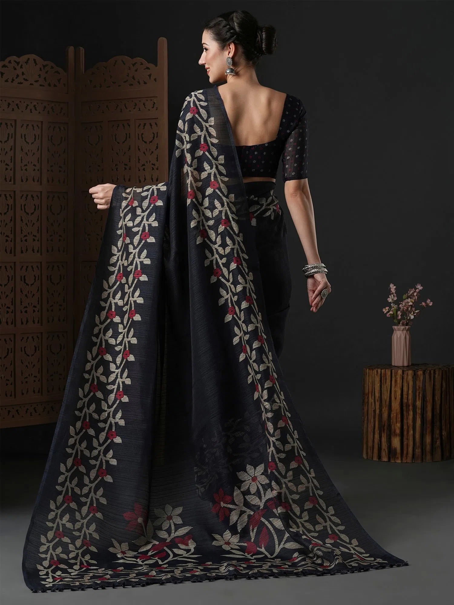Saree Mall Women's Cotton Slub Black Printed Designer Saree With Blouse Piece-GRNS25D Double-Layered Blouse Saree Mall Women's Cotton Slub Black Printed Designer Saree With Blouse Piece-GRNS25D Double-Layered Blouse