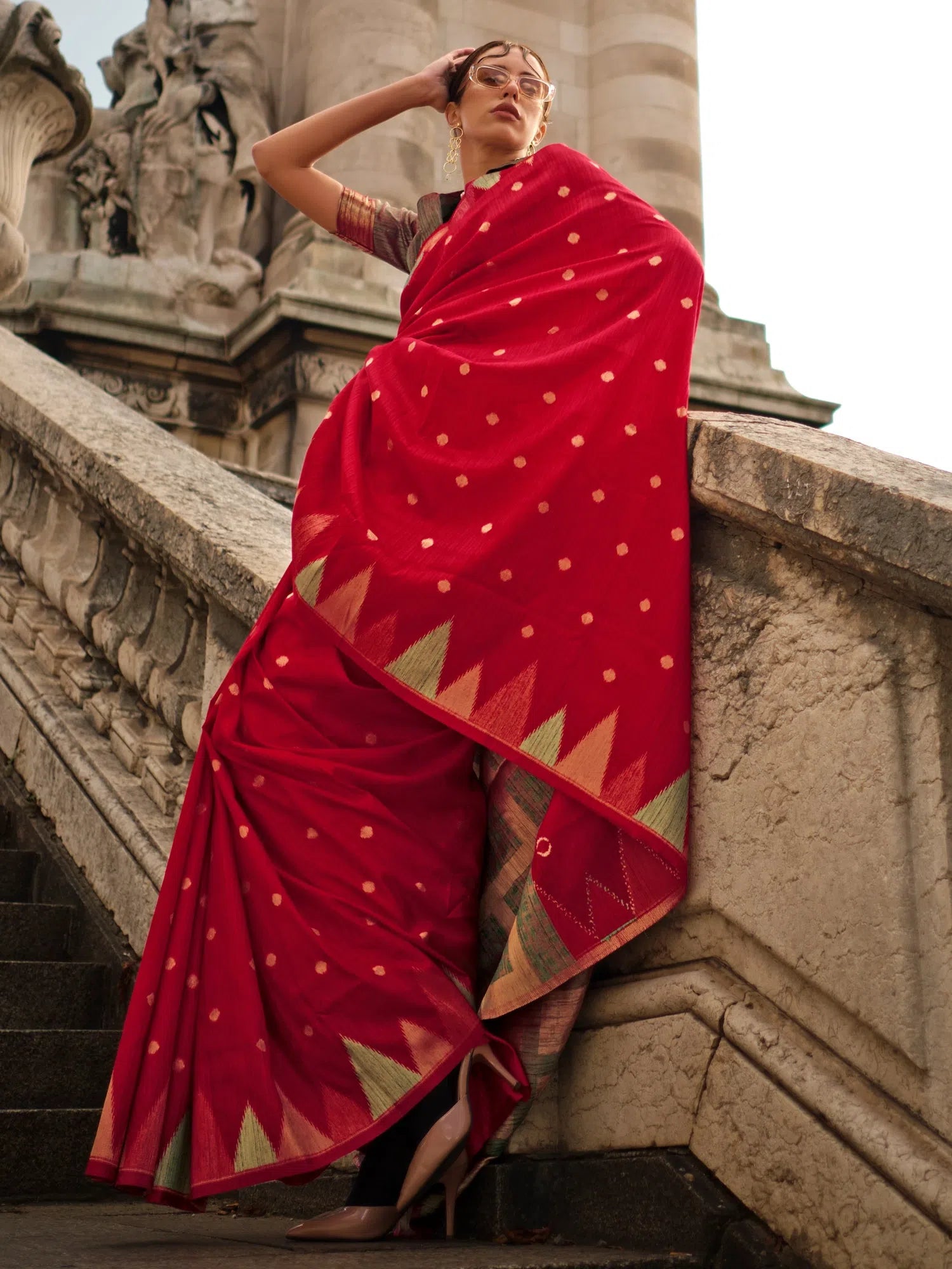 Saree Mall Women's Blend Red Woven Design Designer Saree With Blouse Piece-KHWAB349003 Mandarin Collar Blouse Saree Mall Women's Blend Red Woven Design Designer Saree With Blouse Piece-KHWAB349003 Mandarin Collar Blouse