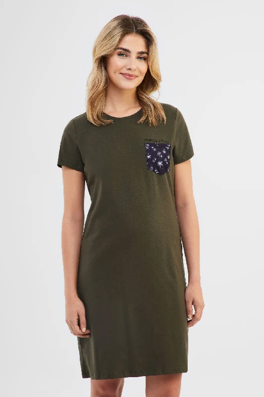 Robe t-shirt en coton - Femme-- Solid Color Striped Floral