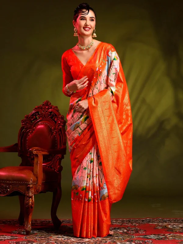 Saree Mall Women's Dola Peach Printed Designer Saree With Blouse Piece-RAJWADI03B Backless Summer Blouse Saree Mall Women's Dola Peach Printed Designer Saree With Blouse Piece-RAJWADI03B Backless Summer Blouse