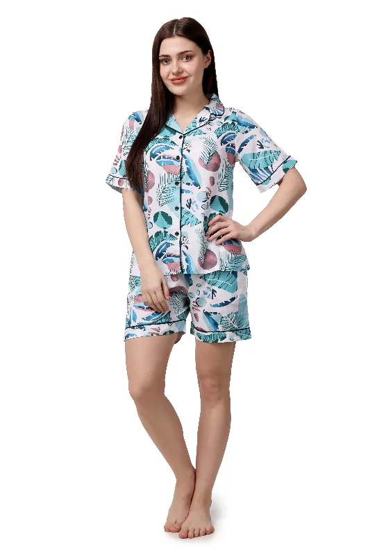 Floral Print Women Shirt & Short Set – 100% Viscose-- Collared Crew Neck Turtle Neck Floral Print Women Shirt & Short Set – 100% Viscose-- Collared Crew Neck Turtle Neck
