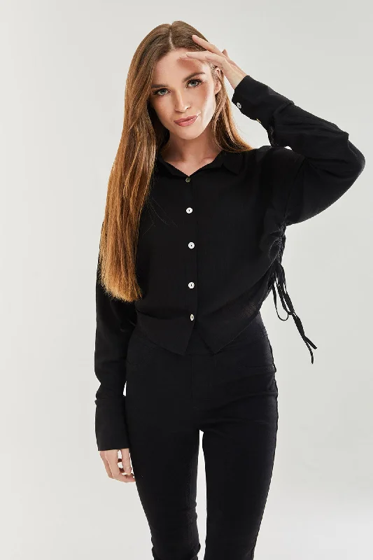 Liquorish Black Tie Side Blouse Lightweight Tunic Blouse