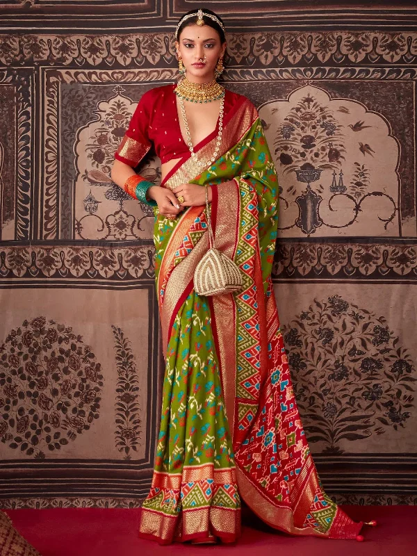 Saree Mall Women's Tussar  Green Printed Designer Saree With Blouse Piece-AKSHRA1006 Vintage Polka Blouse