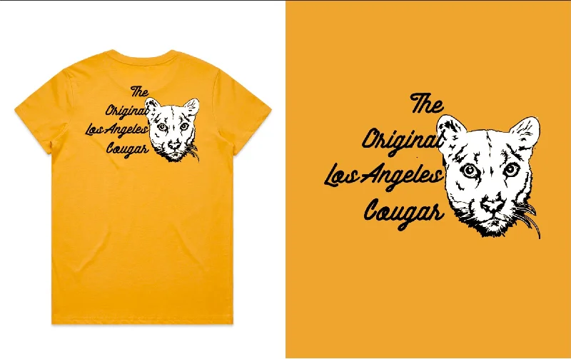 Women's Yellow Original LA Cougar T-Shirt-- Fleece Nylon Spandex