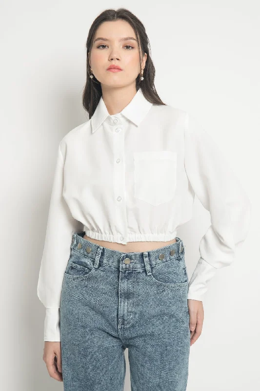 Bailey Shirt in White-- Beaded Sequined Faux Fur