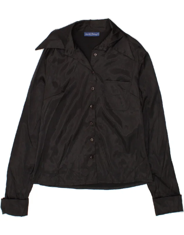 VINTAGE Womens Formal Shirt UK 12 Medium Black-- Terry Blend Velvet Blend Canvas Blend