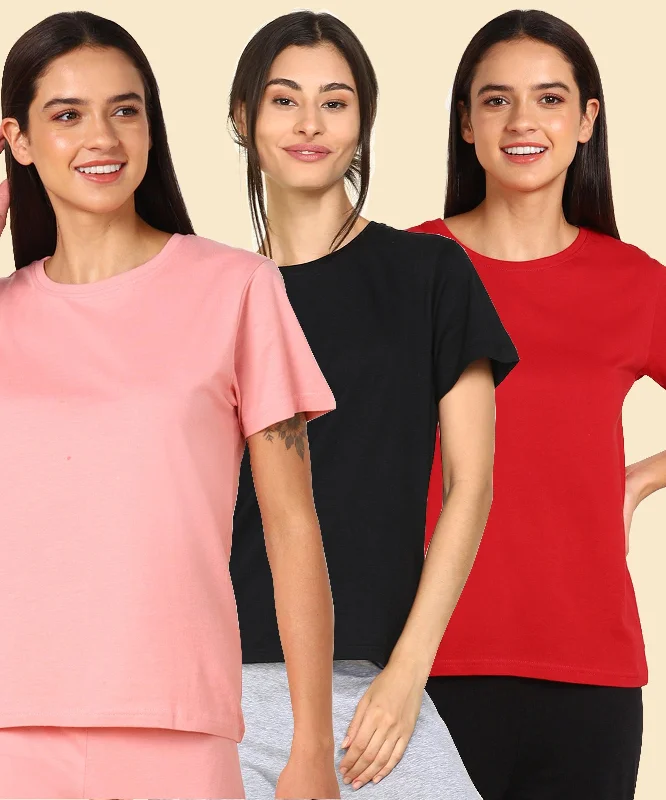 Young Trendz Women Regular Fit Combo Solid Tshirt-- Elasticated Padded Insulated