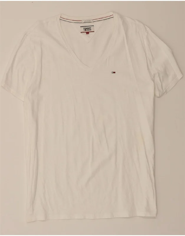TOMMY HILFIGER Womens Regular Fit T-Shirt Top UK 18 XL White-- Denim Fabric Leather Fabric Suede Fabric