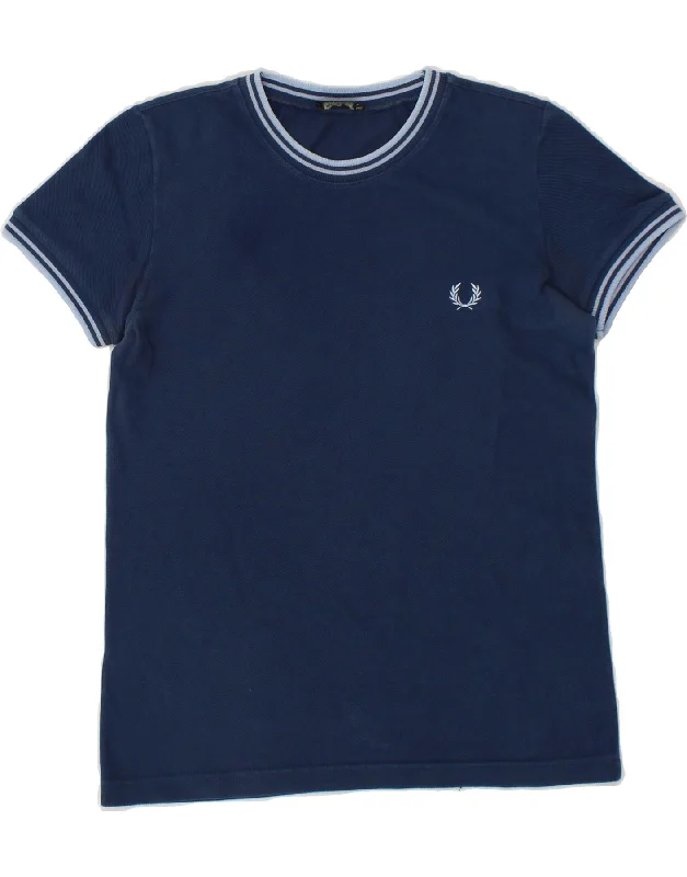 FRED PERRY Womens T-Shirt Top UK 10 Small Navy Blue-- Mesh Fabric Canvas Fabric Denim Fabric