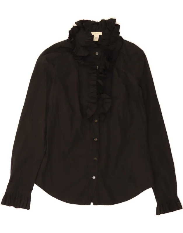 J. CREW Womens Ruffle Front Shirt US 0 XS Black Cotton-- Modern Contemporary Chic