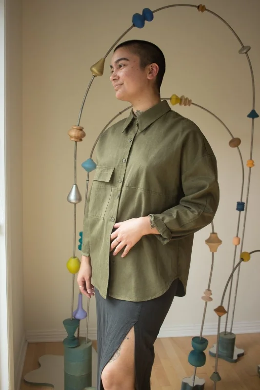 Eve Gravel Kita Shirt - Khaki (In Store)-- Notch Collar Peter Pan Collar Cowl Neck