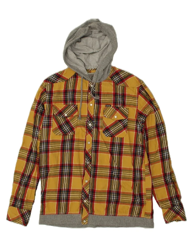 VINTAGE Womens Hooded Lumberjack Shirt UK 16 Large Yellow Check Cotton-- Notch Collar Peter Pan Collar Cowl Neck VINTAGE Womens Hooded Lumberjack Shirt UK 16 Large Yellow Check Cotton-- Notch Collar Peter Pan Collar Cowl Neck
