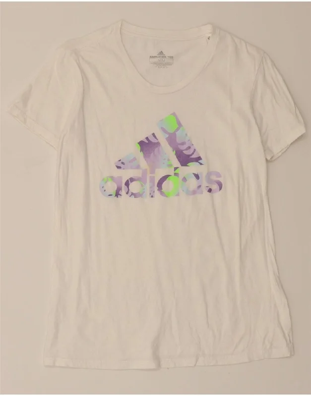 ADIDAS Womens Graphic T-Shirt Top UK 12 Medium White Cotton-- Faux Fur Fabric Real Fur Fabric Shearling Fabric