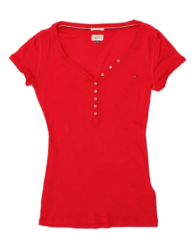TOMMY HILFIGER Womens T-Shirt Top UK 18 XL Red Cotton-- Lace Blend Ribbed Blend Corduroy Blend TOMMY HILFIGER Womens T-Shirt Top UK 18 XL Red Cotton-- Lace Blend Ribbed Blend Corduroy Blend
