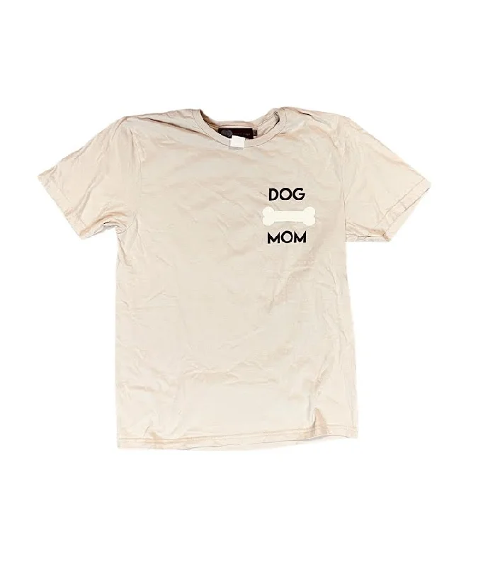 WOMENS DOG MOM BEIGE T-SHIRT-- Graphic Embroidered Appliqued