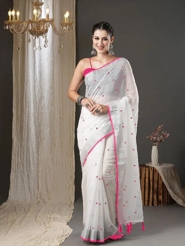 Saree Mall Women's Cotton White Embroidered Designer Saree With Blouse Piece-10KAVI1002 Elegant Embroidery Blouse Saree Mall Women's Cotton White Embroidered Designer Saree With Blouse Piece-10KAVI1002 Elegant Embroidery Blouse