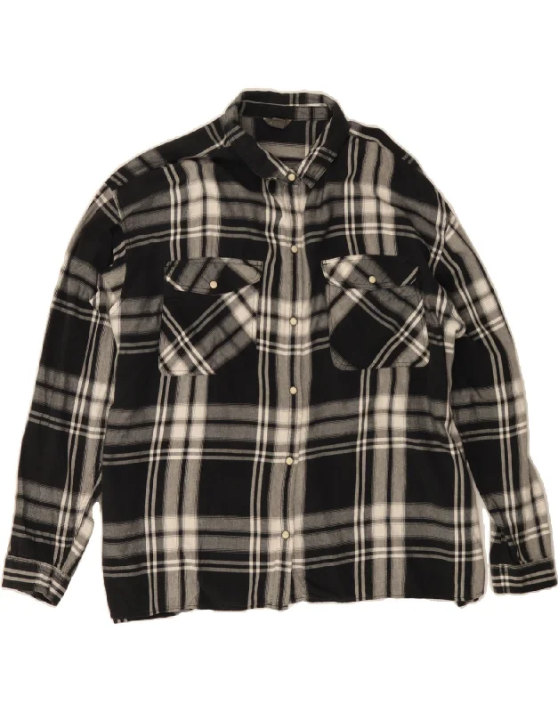 EDDIE BAUER Womens Flannel Shirt UK 18 XL Black Check Cotton-- Fleece Nylon Spandex