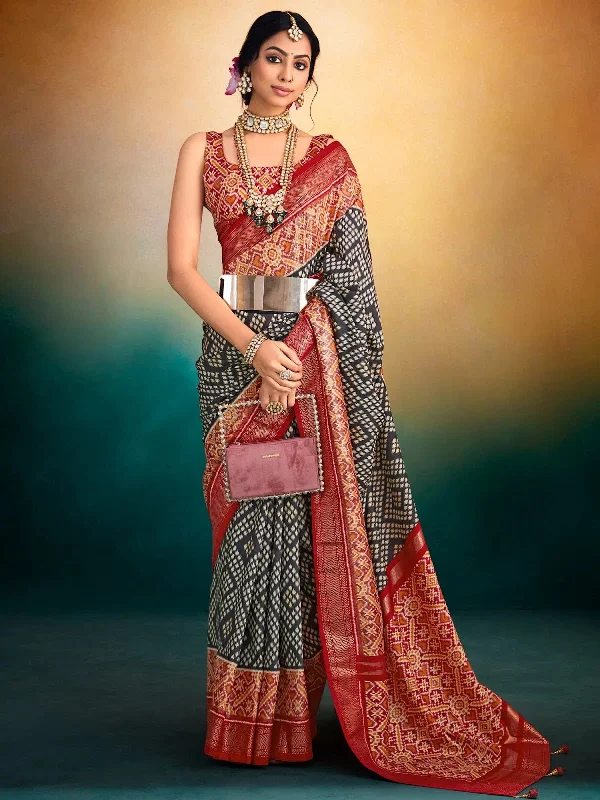 Saree Mall Women's Dola  Black Printed Designer Saree With Blouse Piece-PRABHATM1005 Sheer Mesh Blouse